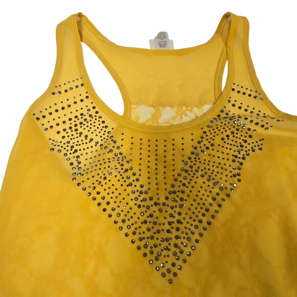 Daytrip Yellow Racerback Tank Top Rhinestones Sheer Lace Overlay Medium - Picture 3 of 12